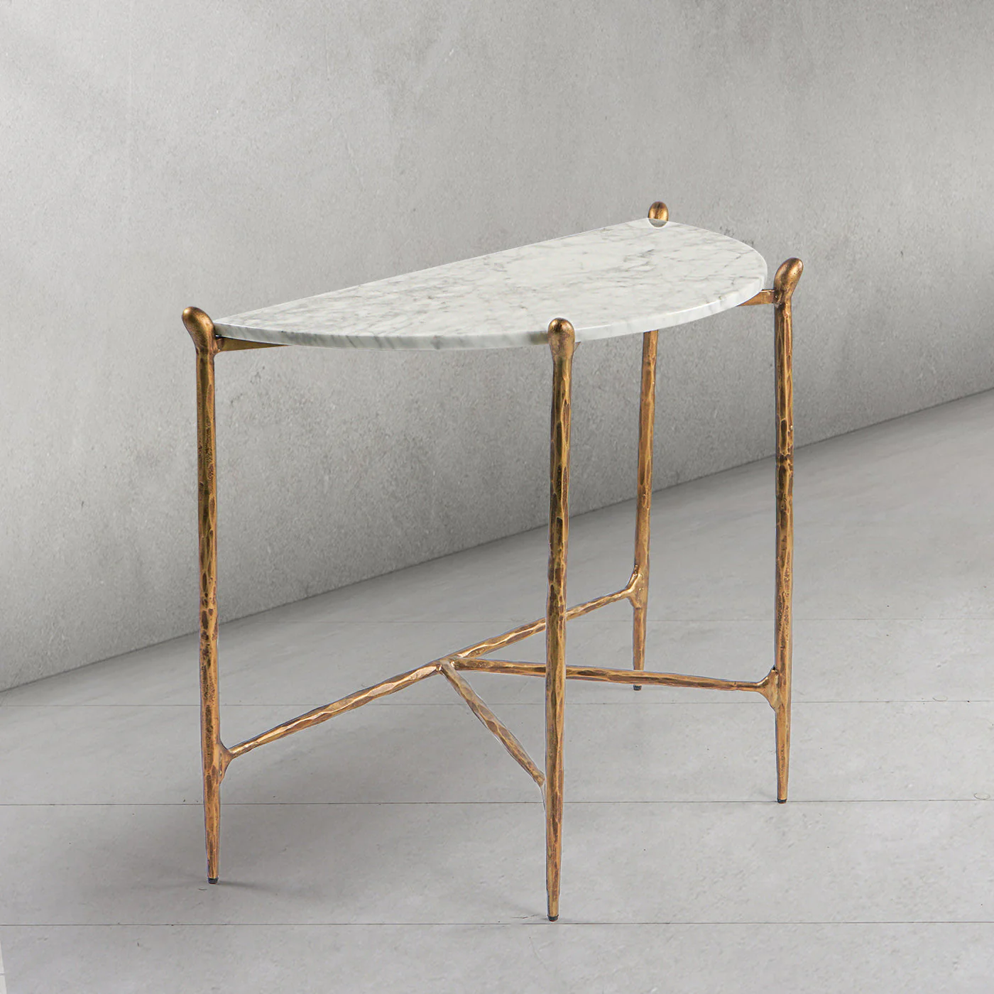 Hand-Forged Metal Horn Semi-Circle Marble Console Table - Image 4