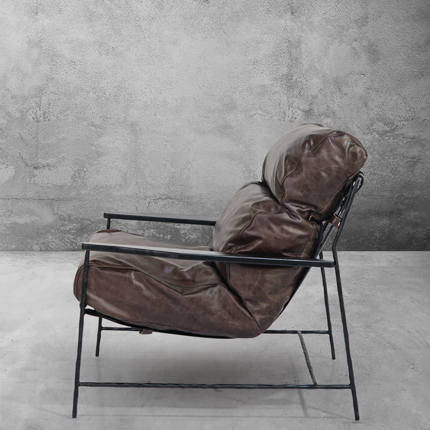Hand-Forged Metal Leather Armchair - Image 3