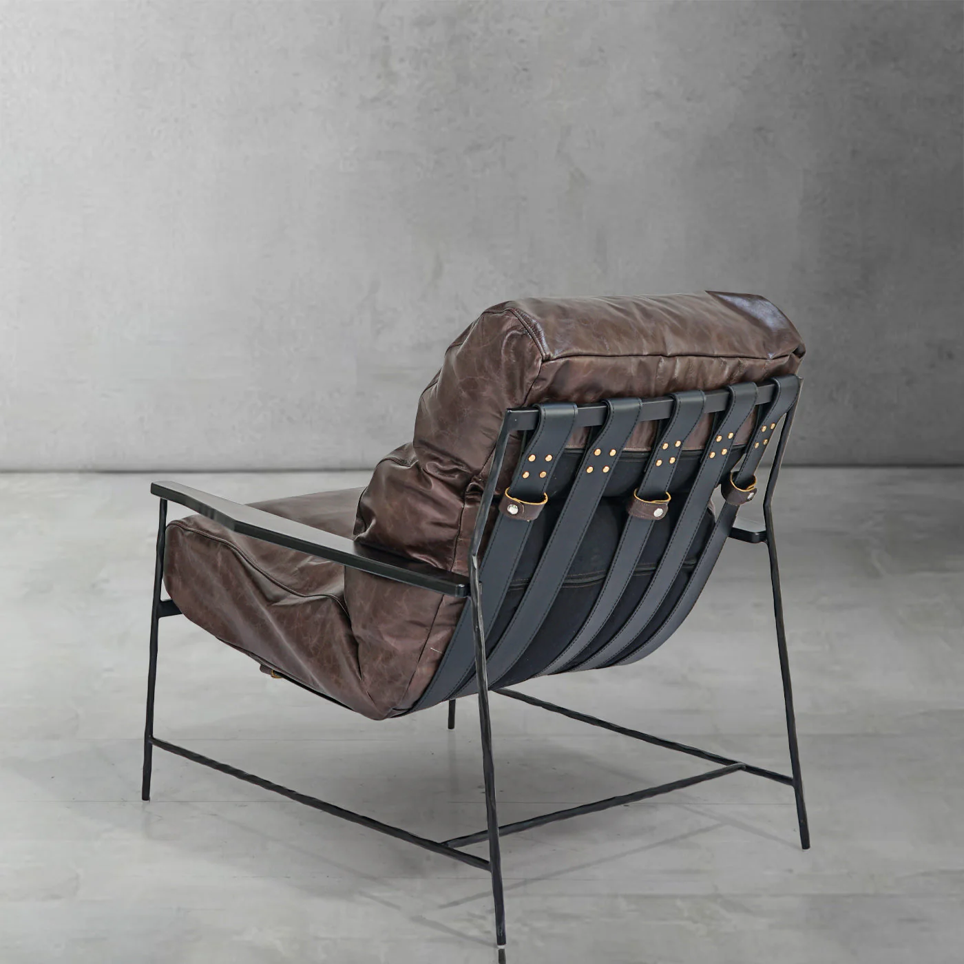 Hand-Forged Metal Leather Armchair - Image 4