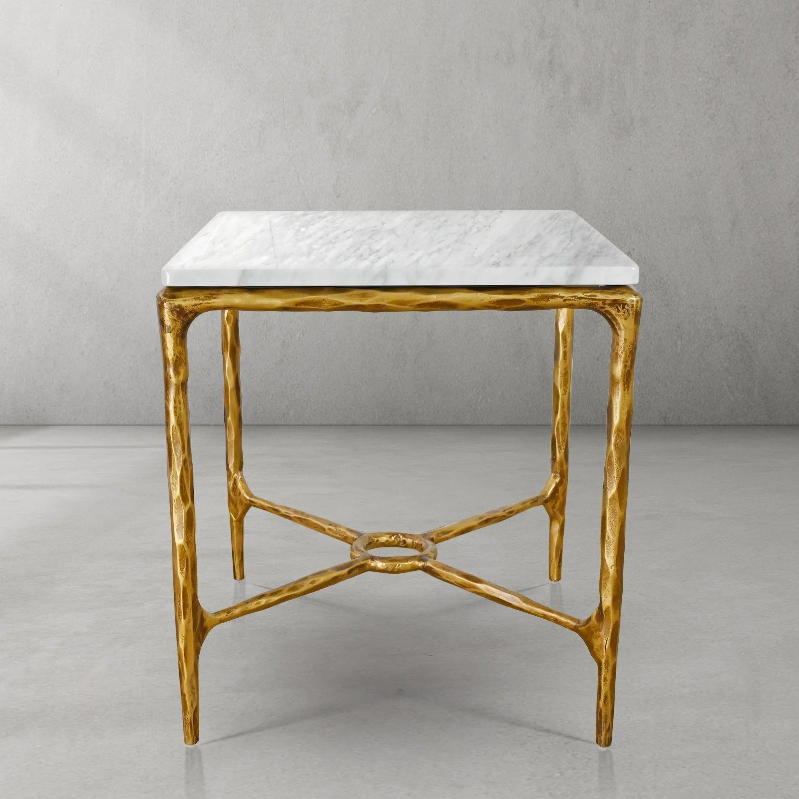 Hand-Forged Metal Mabrble Square Side Table 18" 22" Overhang O - Image 13