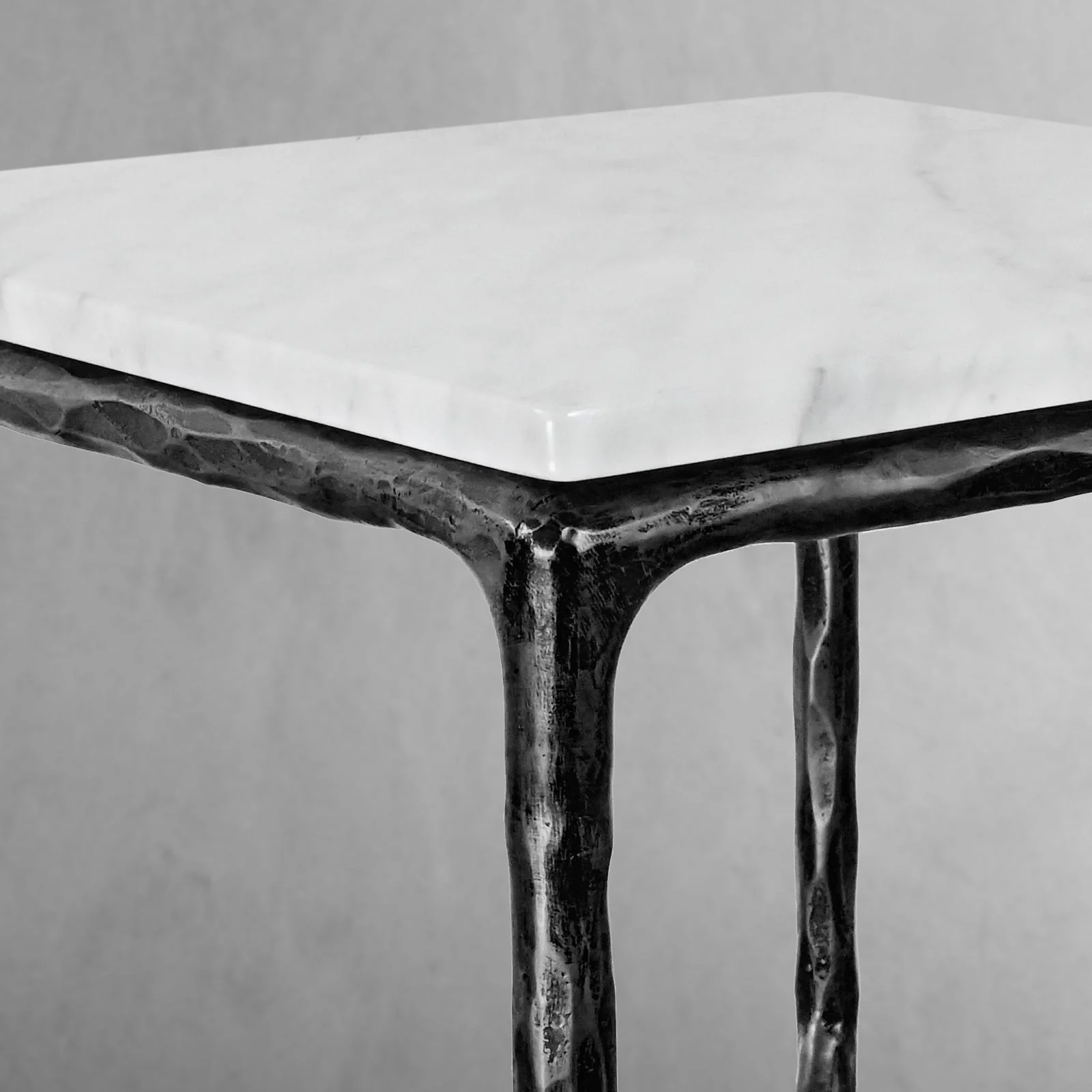 Hand-Forged Metal Mabrble Square Side Table 18" 22" Overhang O - Image 15