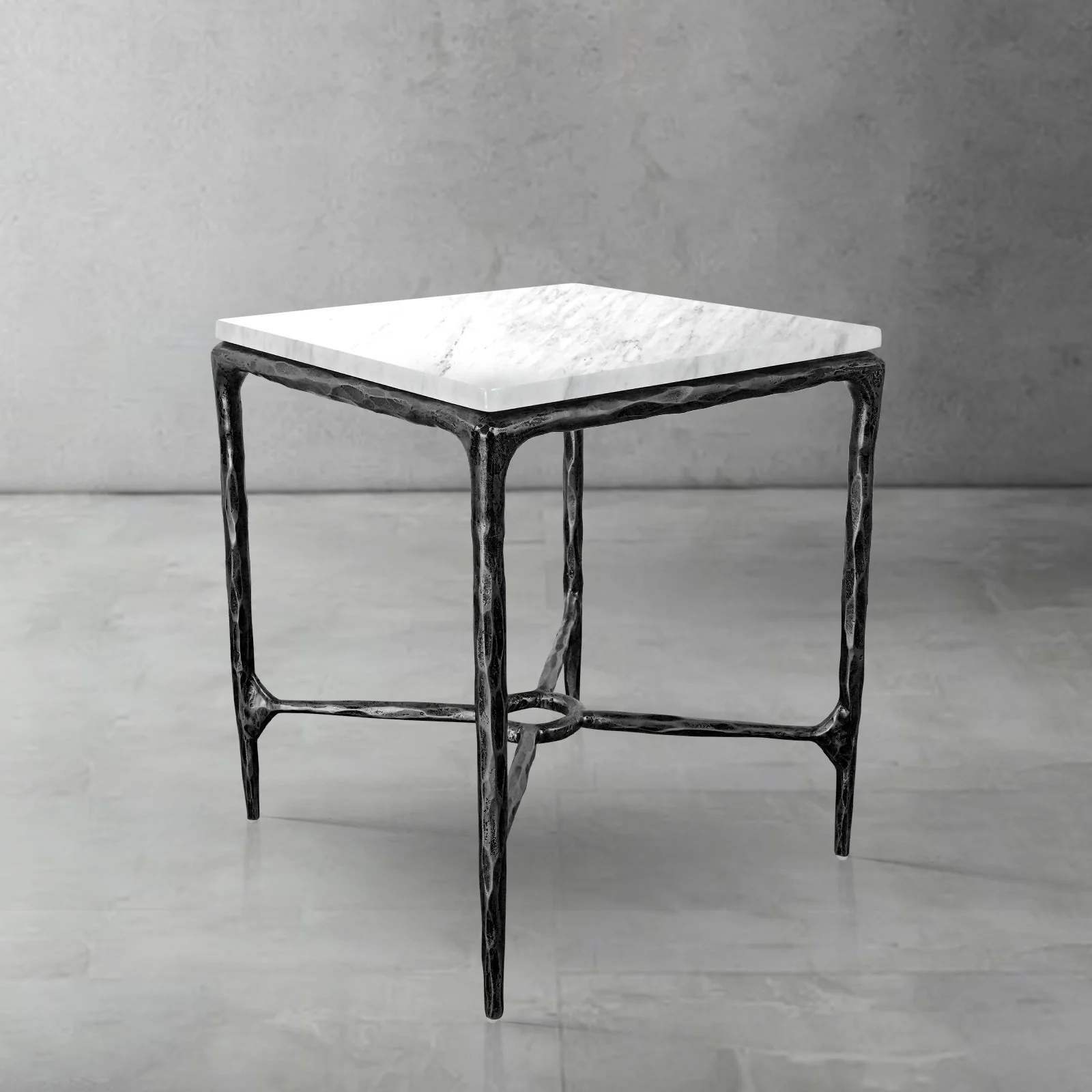 Hand-Forged Metal Mabrble Square Side Table 18" 22" Overhang O - Image 18