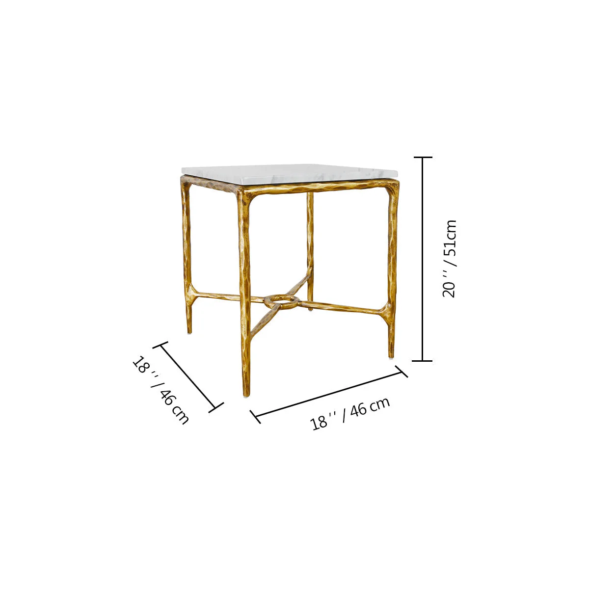 Hand-Forged Metal Mabrble Square Side Table 18" 22" Overhang O - Image 8