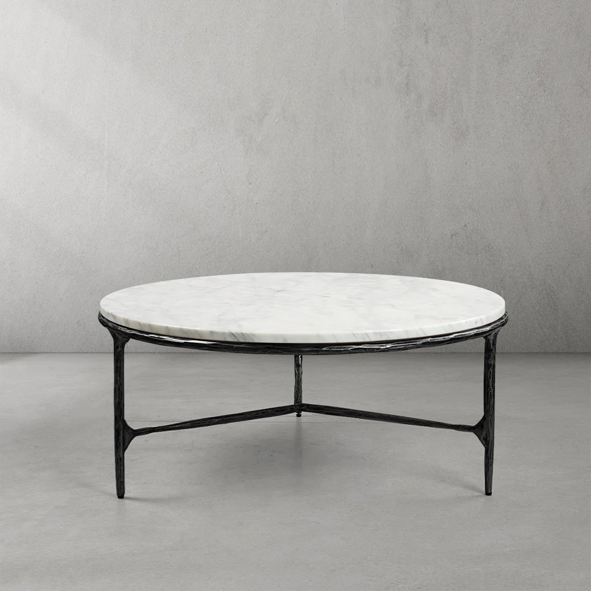 Hand-Forged Metal Marble Round Coffee Table 3 Legs 35" - Image 17