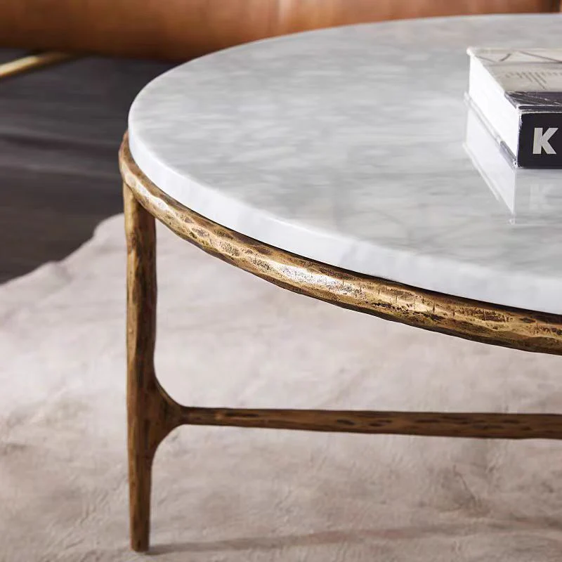 Hand-Forged Metal Marble Round Coffee Table 3 Legs 35" - Image 4