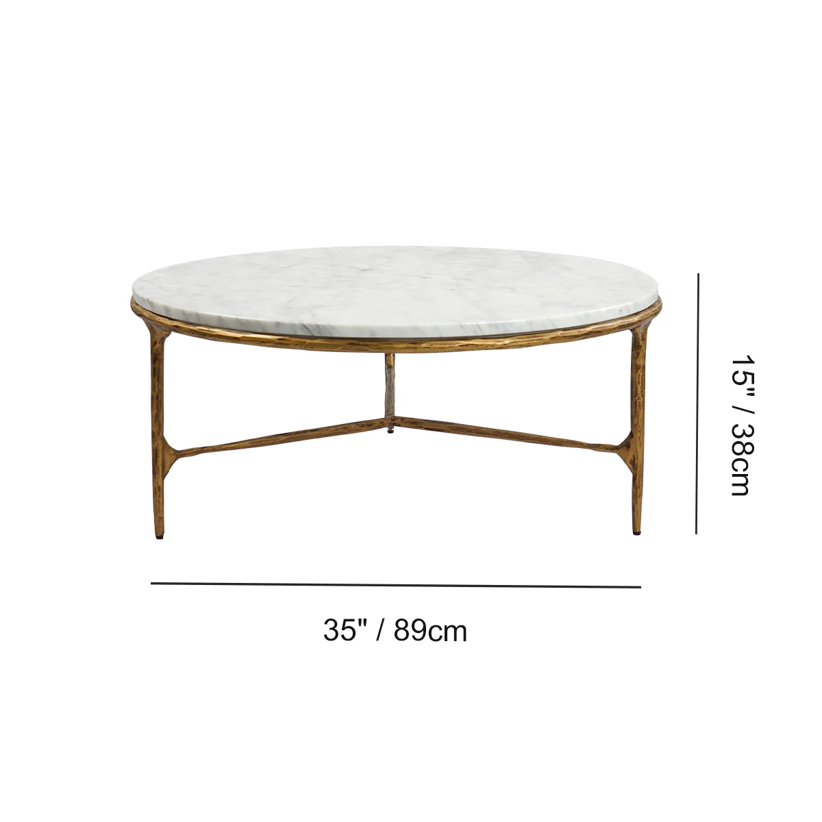 Hand-Forged Metal Marble Round Coffee Table 3 Legs 35" - Image 6