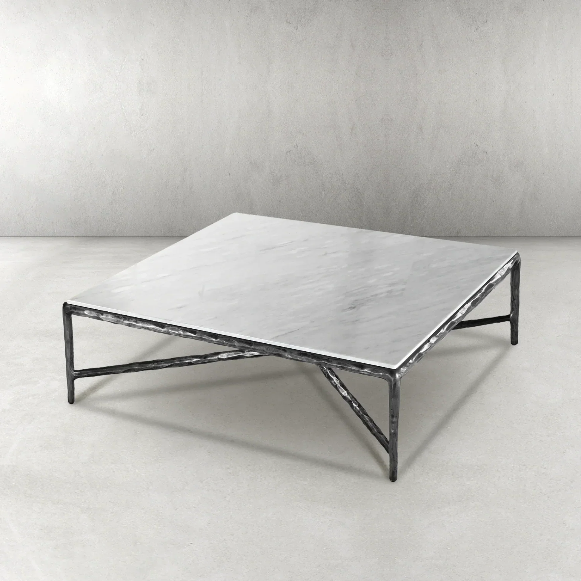 Hand-Forged Metal Marble Square Coffee Table 36" 48" 60" - Image 2