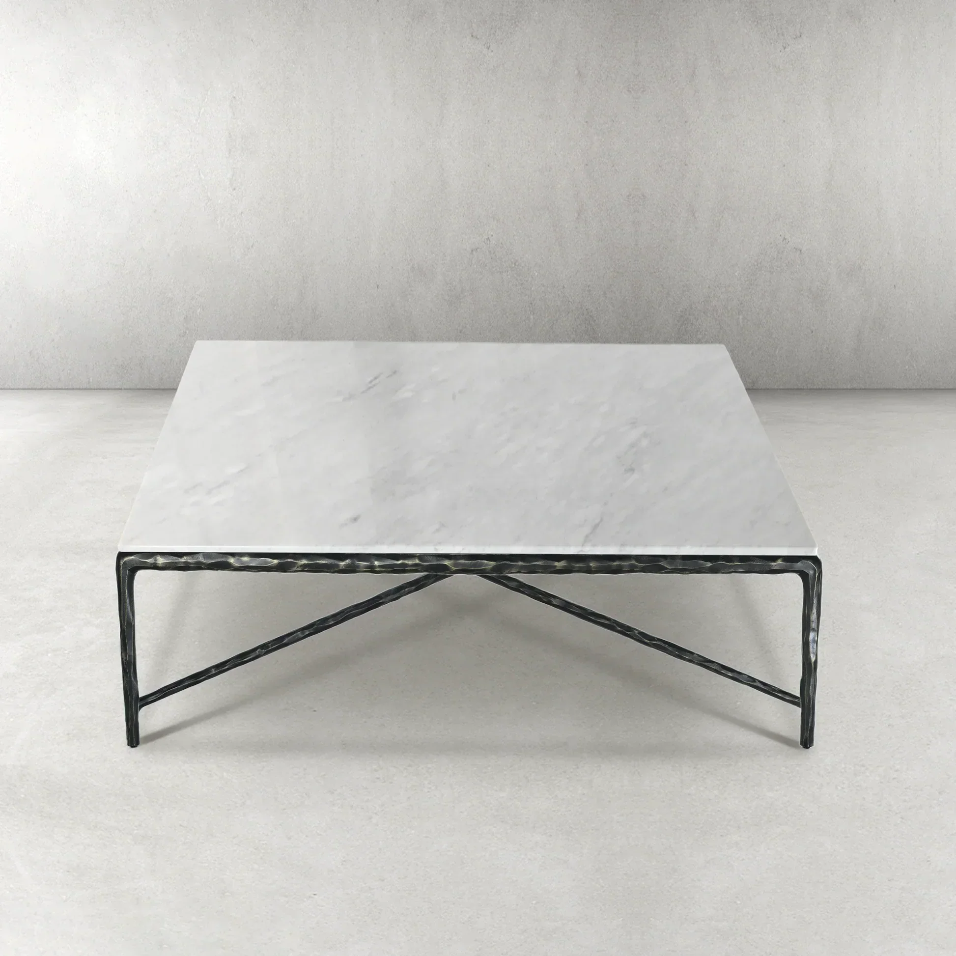 Hand-Forged Metal Marble Square Coffee Table 36" 48" 60" - Image 3