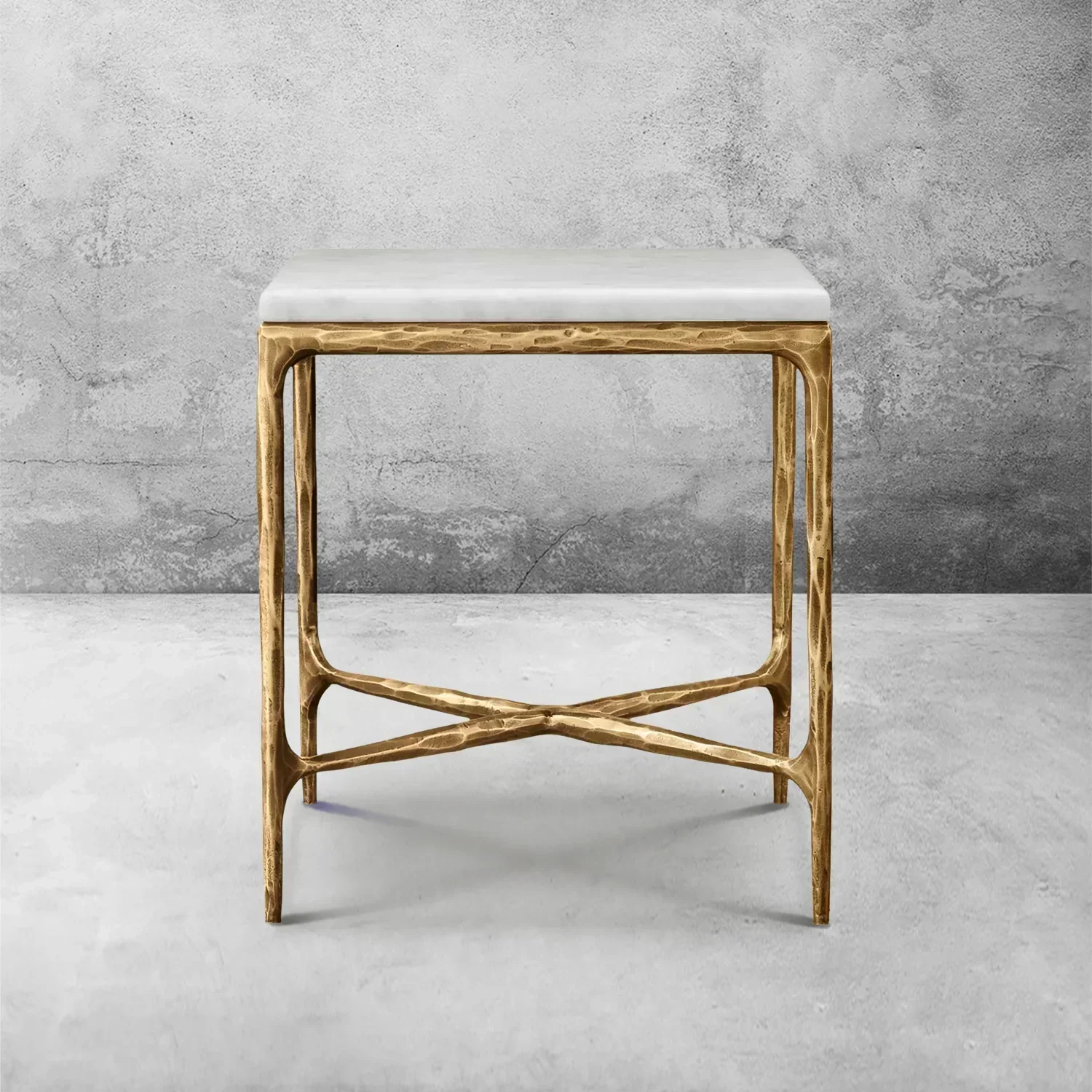 Hand-Forged Metal Marble Square Side Table 18" 22" - Image 7