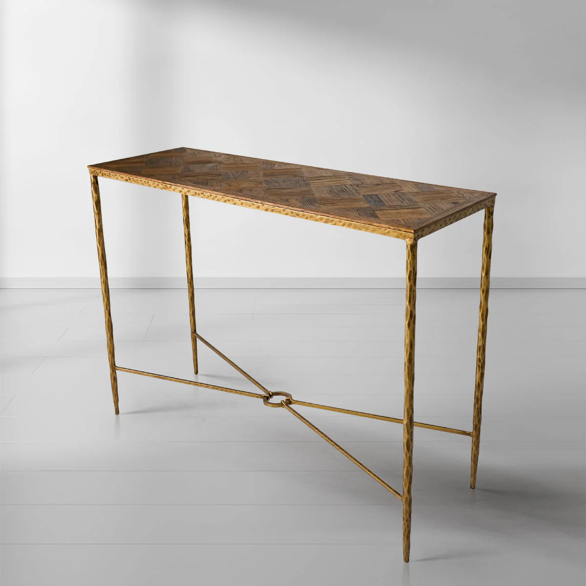 Hand-Forged Metal Metal Frame Elm Wood Console Table - Image 11