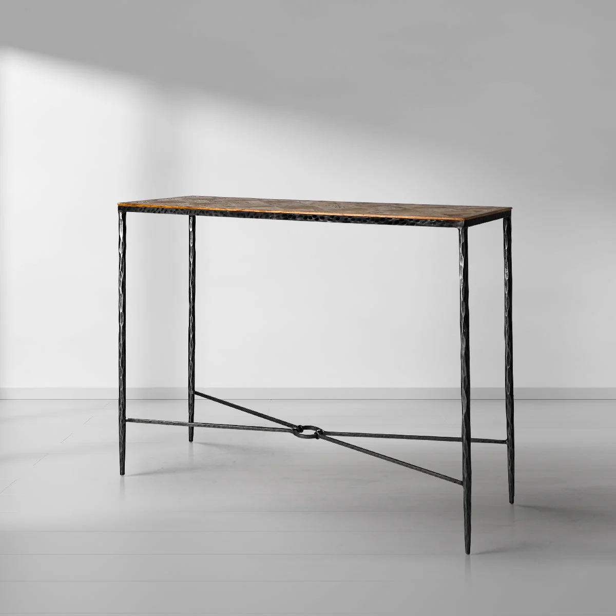 Hand-Forged Metal Metal Frame Elm Wood Console Table - Image 12
