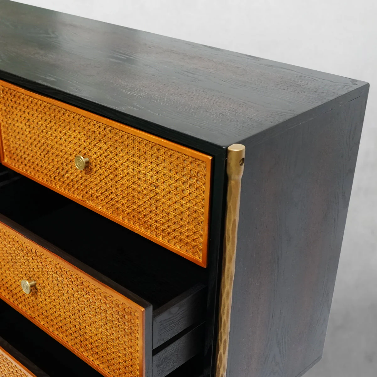Hand-Forged Metal Metal Frame Rattan 6-Drawer Side Cabinet - Image 10