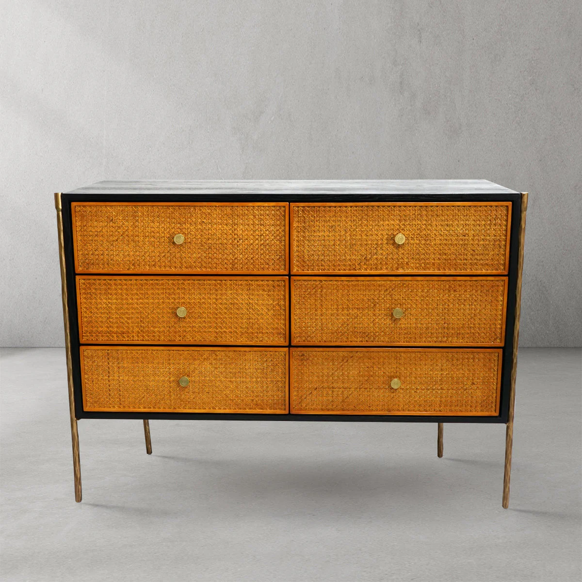 Hand-Forged Metal Metal Frame Rattan 6-Drawer Side Cabinet - Image 8