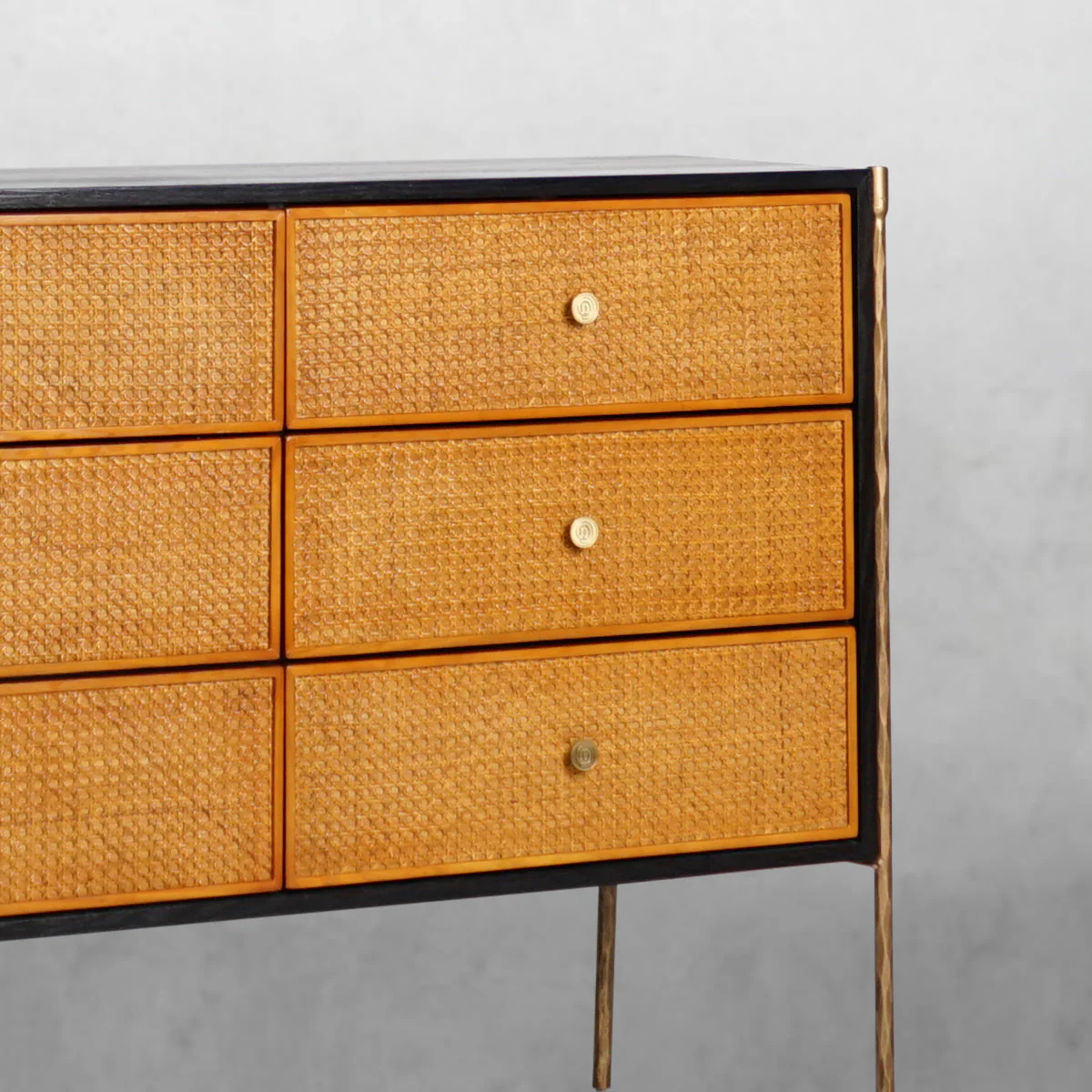 Hand-Forged Metal Metal Frame Rattan 6-Drawer Side Cabinet - Image 9