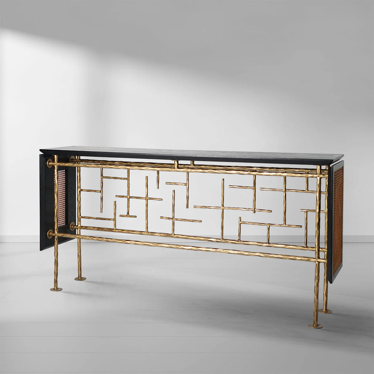 Hand-Forged Metal Metal Frame Rattan Console Table - Image 13