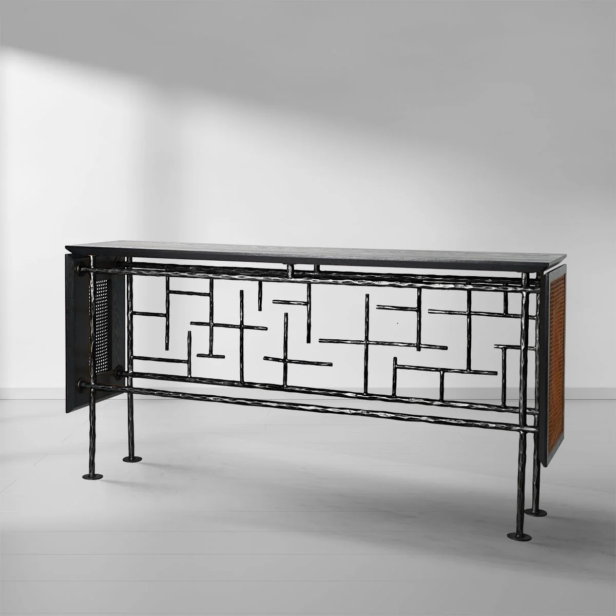 Hand-Forged Metal Metal Frame Rattan Console Table - Image 14