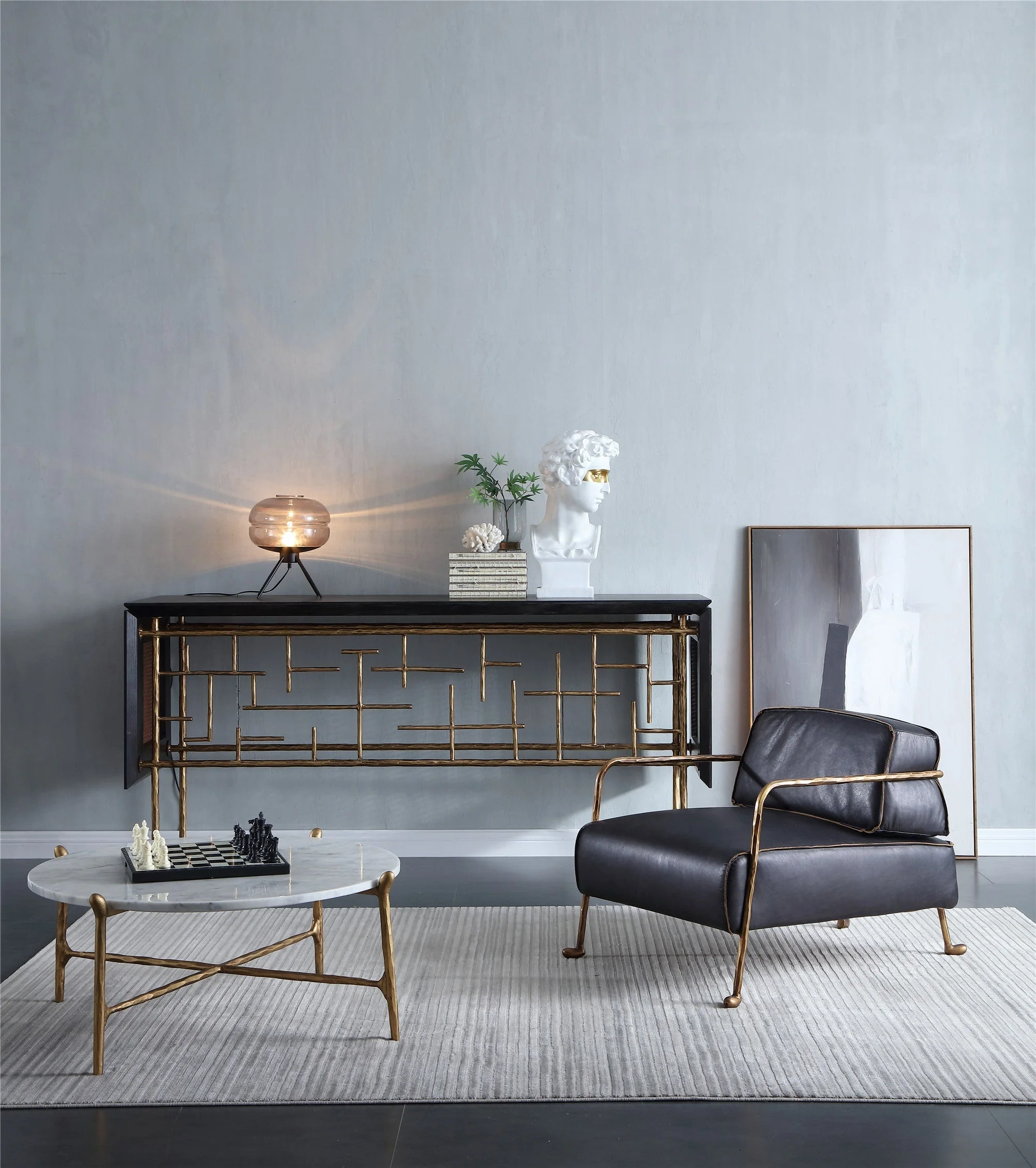 Hand-Forged Metal Metal Frame Rattan Console Table - Image 3