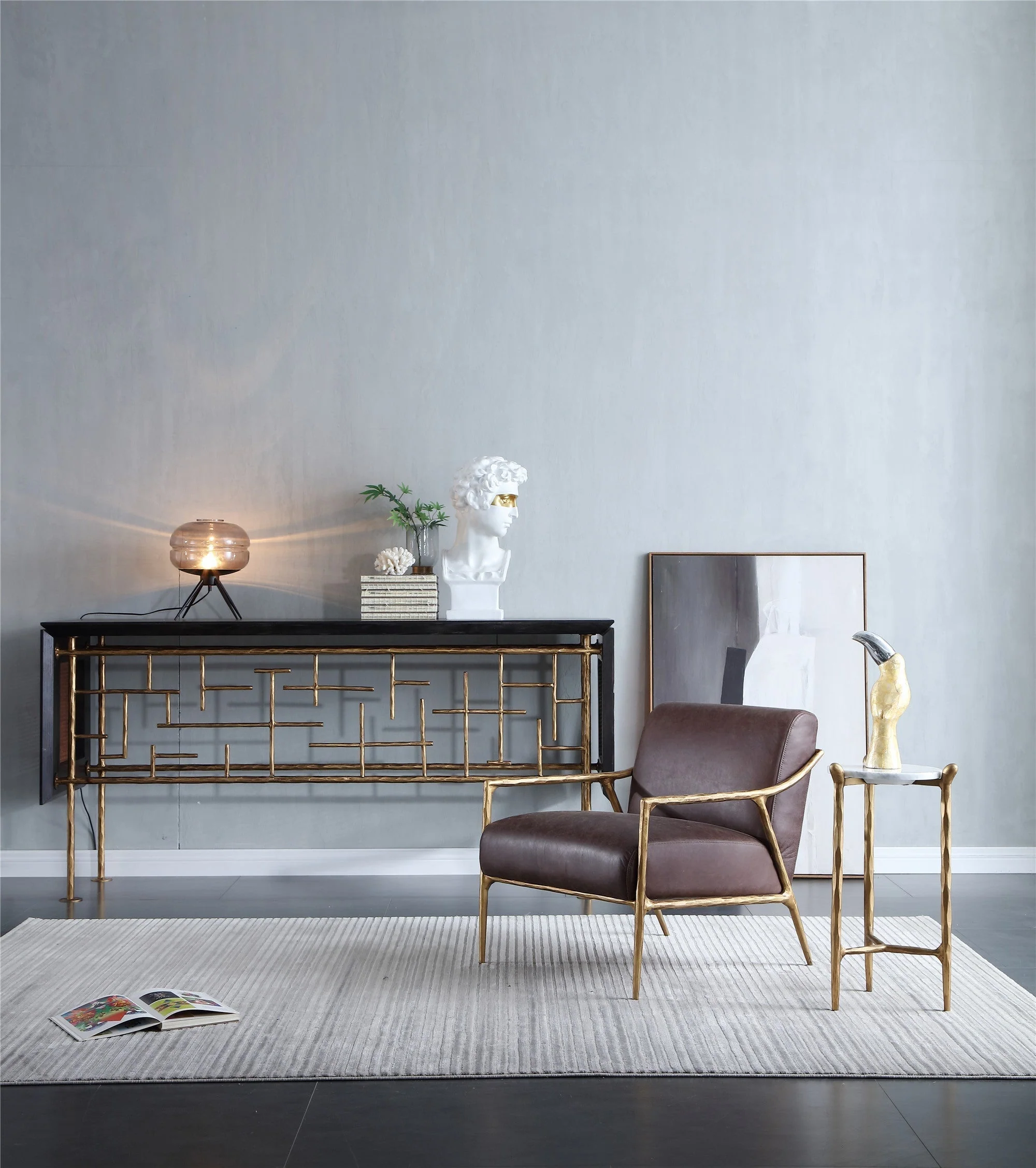 Hand-Forged Metal Metal Frame Rattan Console Table - Image 4