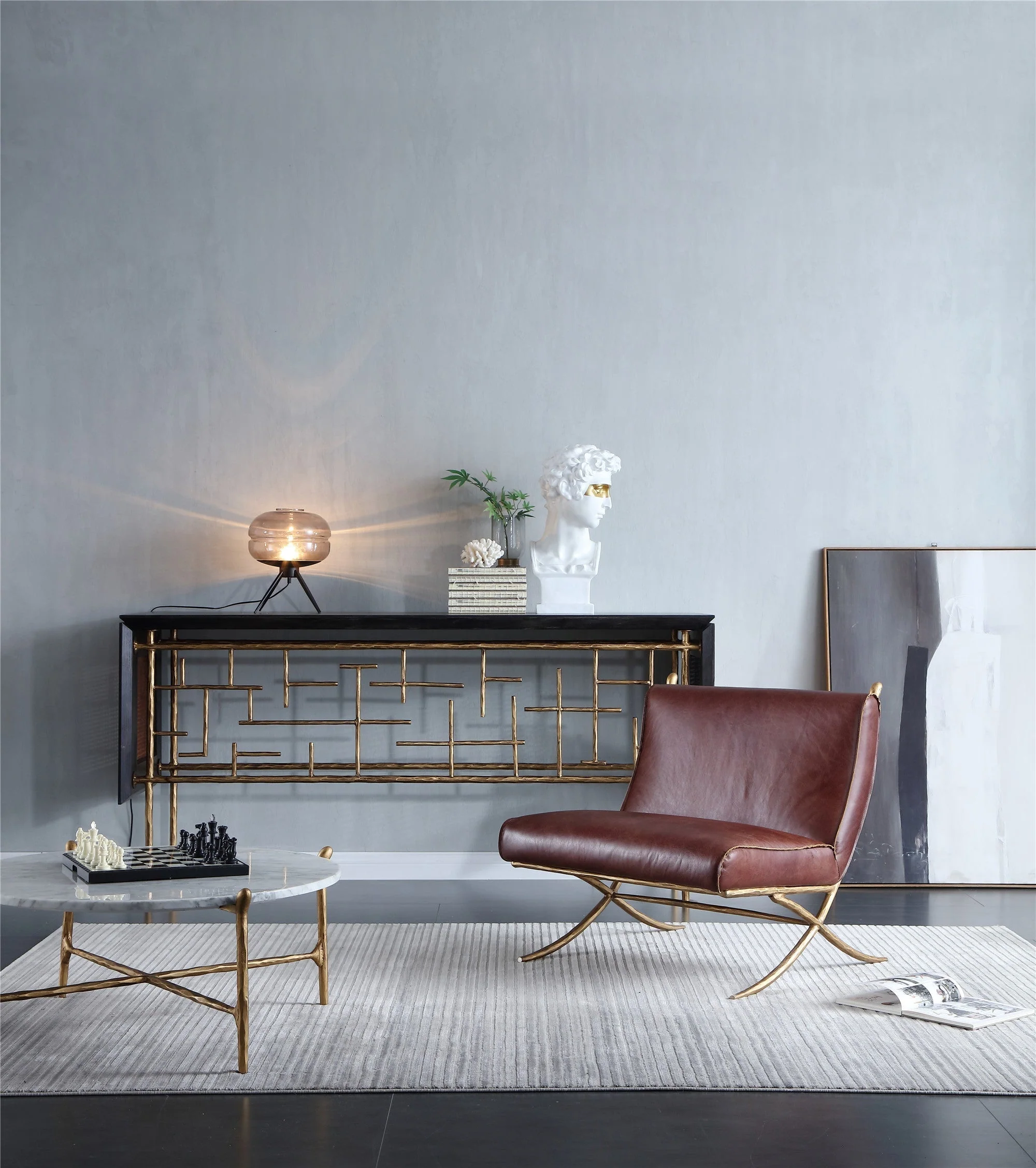Hand-Forged Metal Metal Frame Rattan Console Table - Image 5