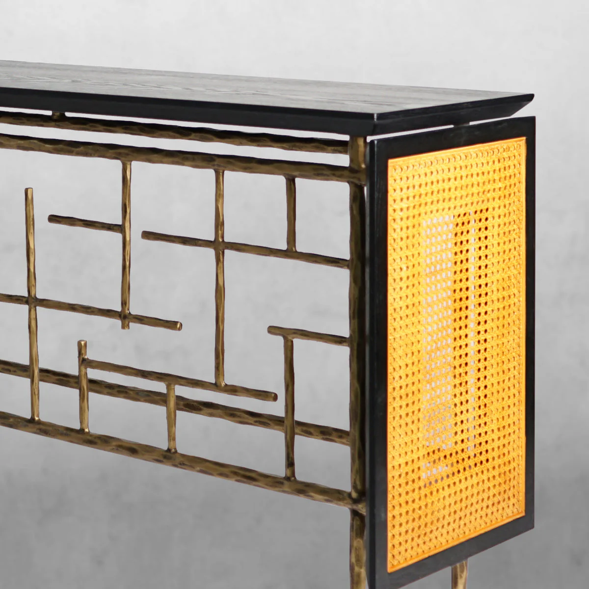 Hand-Forged Metal Metal Frame Rattan Console Table - Image 7