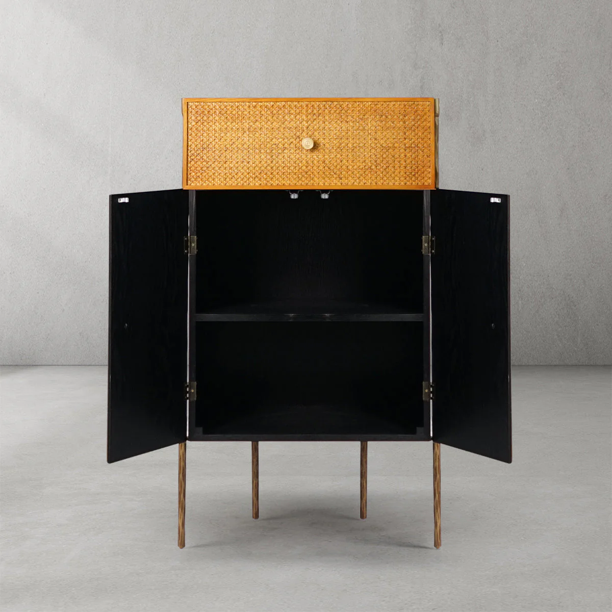 Hand-Forged Metal Metal Frame Rattan Side Cabinet - Image 4