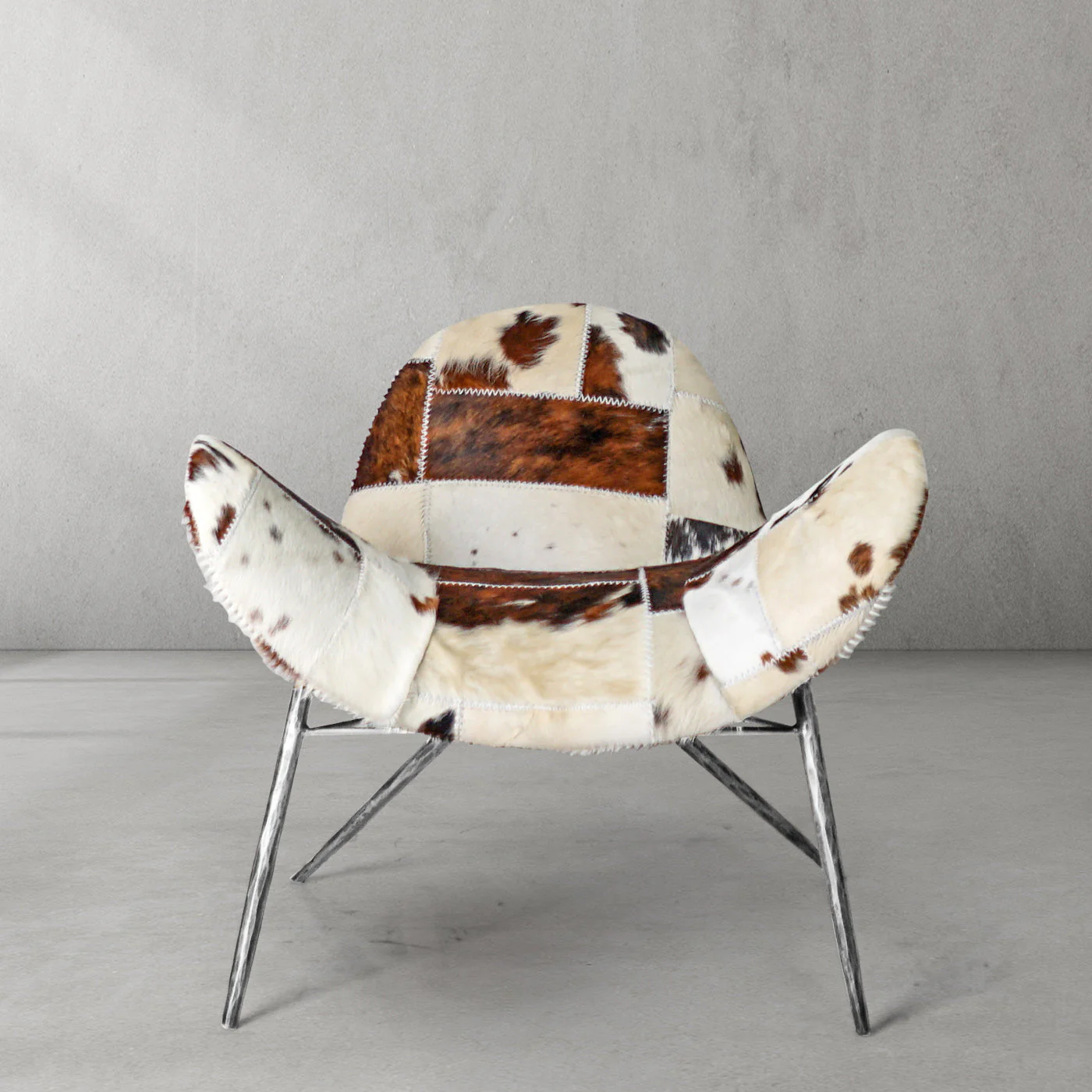 Hand-Forged Metal Milk Coffee Fur Lounge Chair - Image 12