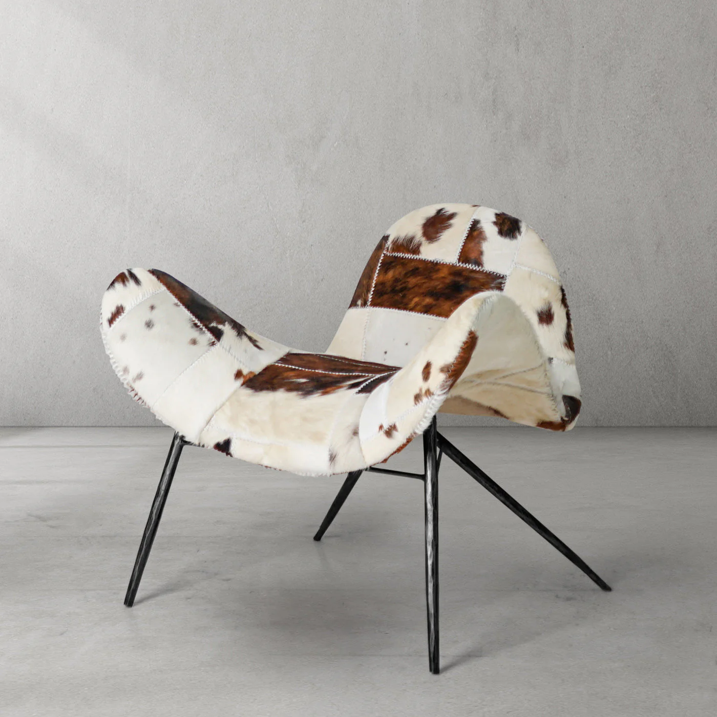 Hand-Forged Metal Milk Coffee Fur Lounge Chair - Image 17