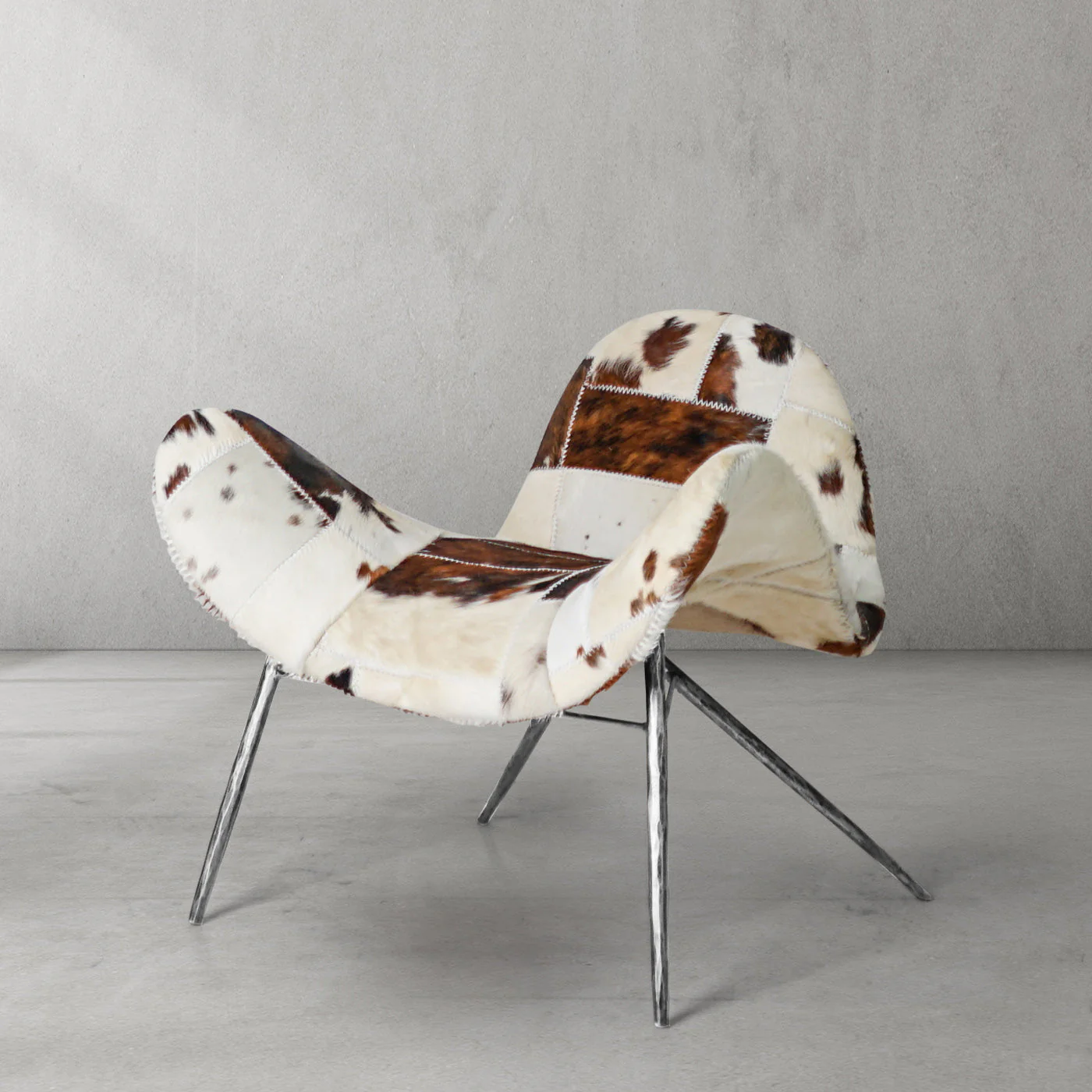 Hand-Forged Metal Milk Coffee Fur Lounge Chair - Image 18