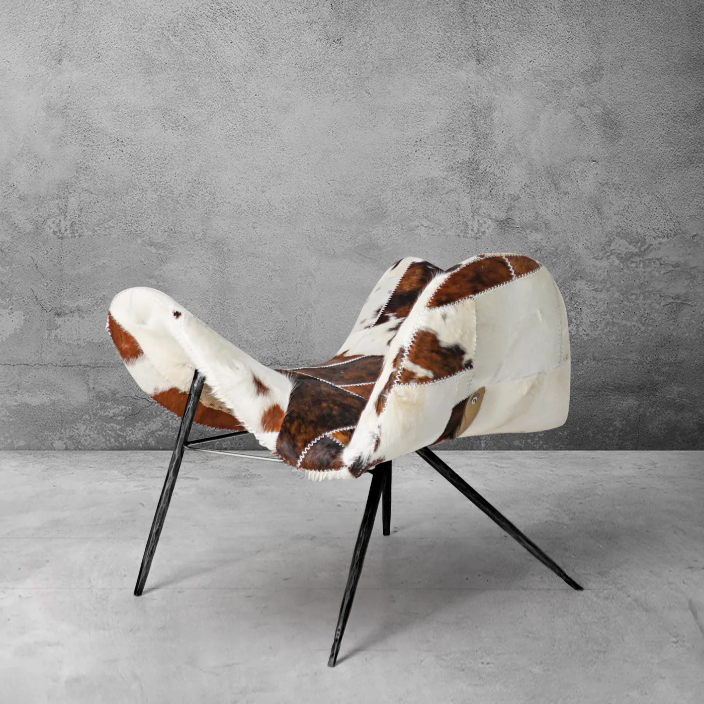 Hand-Forged Metal Milk Coffee Fur Lounge Chair - Image 8