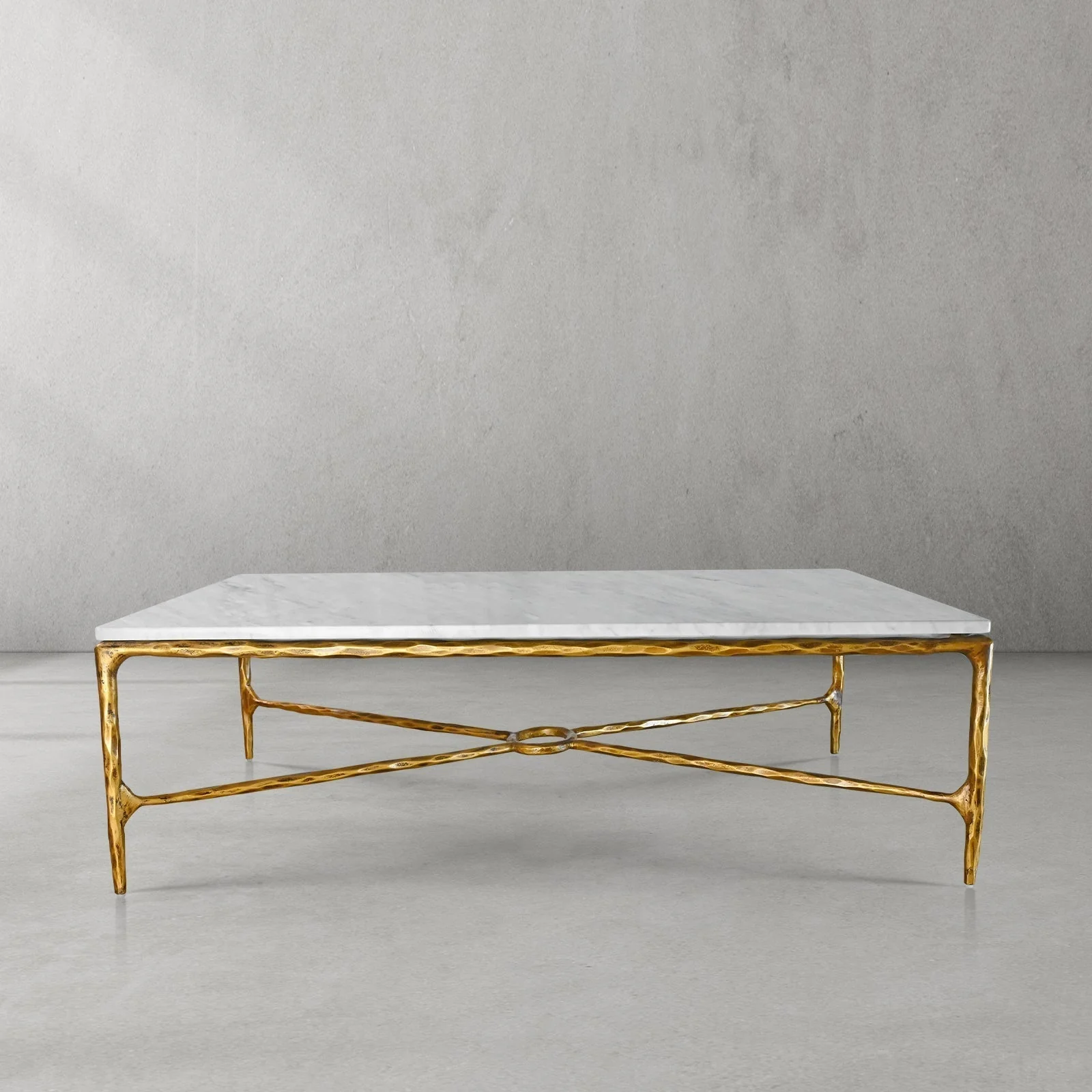 Hand-Forged Metal Rectangle Marble Coffee Table - Image 2