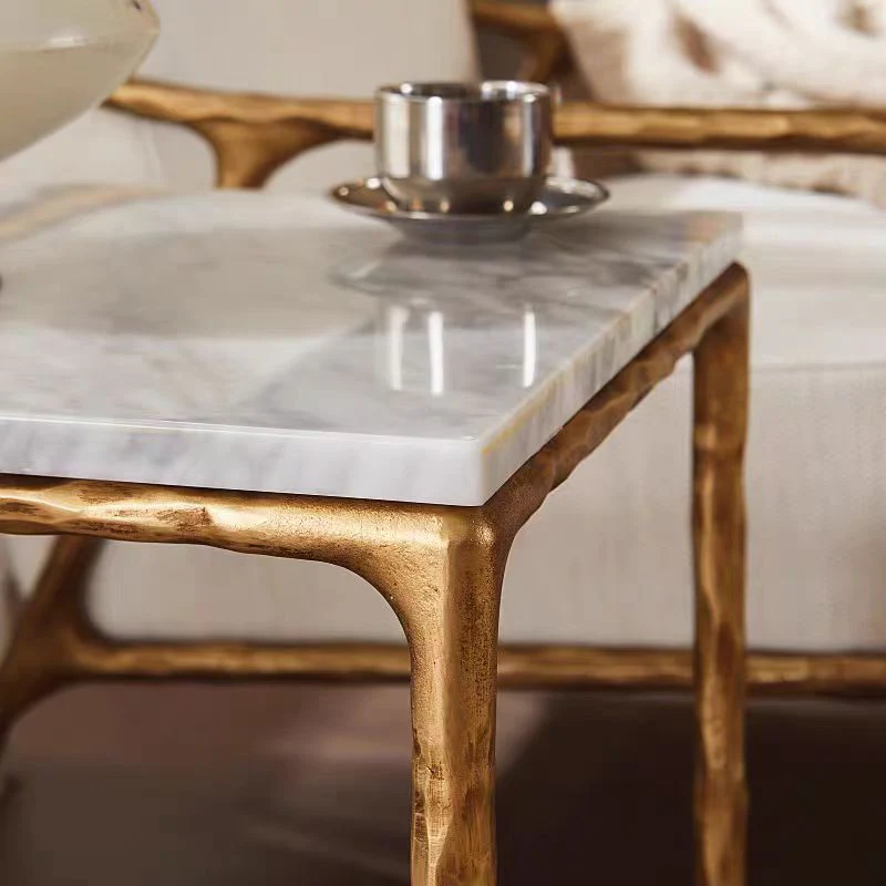 Hand-Forged Metal Rectangle Marble Coffee Table - Image 3