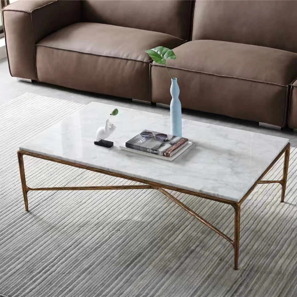 Hand-Forged Metal Rectangle Marble Coffee Table - Image 5