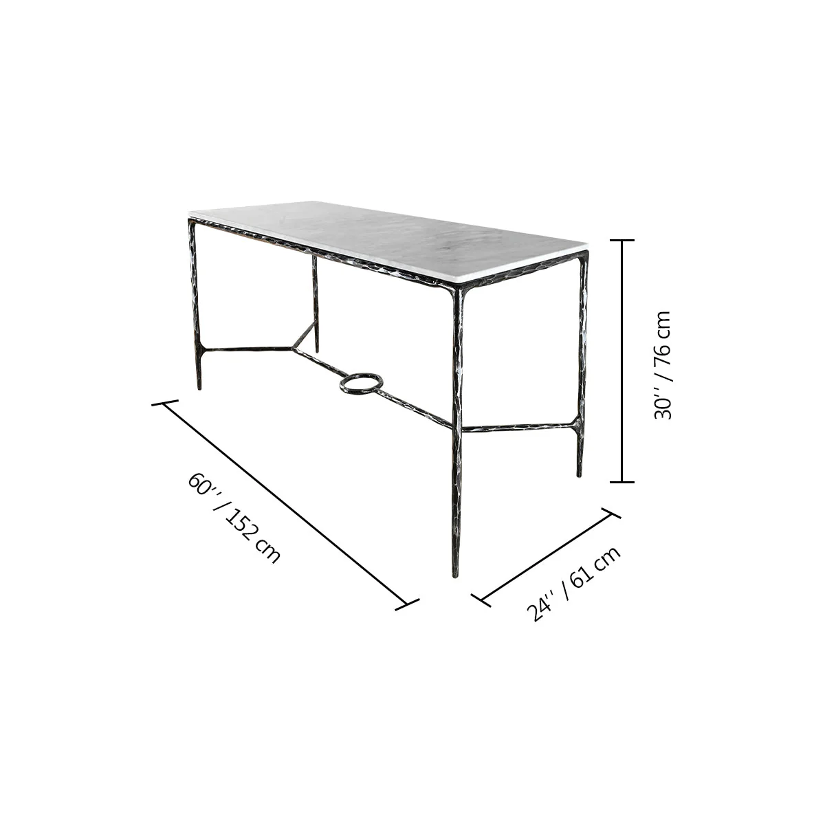 Hand-Forged Metal Rectangle Marble Desk - Image 5