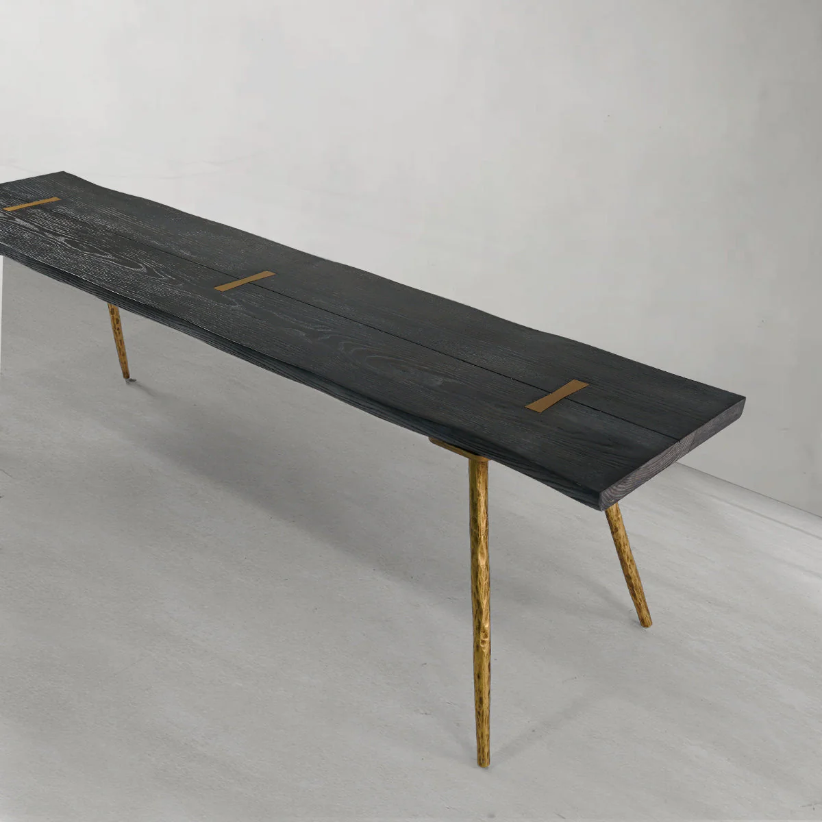 Hand-Forged Metal Retro Copper Frame Solid Wood Dining Bench - Image 5
