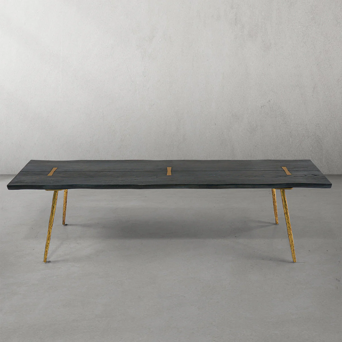 Hand-Forged Metal Retro Copper Frame Solid Wood Dining Bench - Image 8