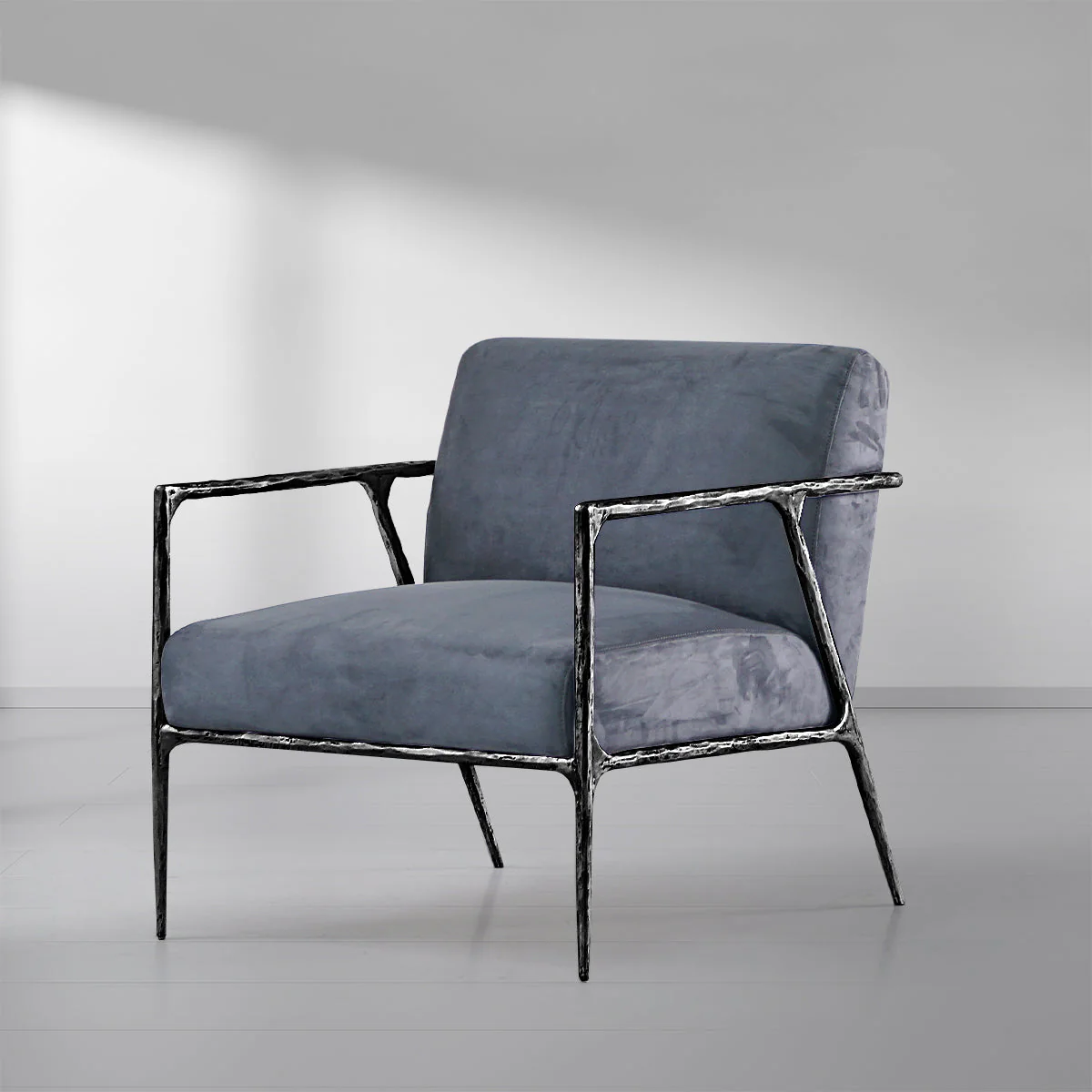 Hand-Forged Metal Retro Silver Iron Frame Track Armchair - Image 17