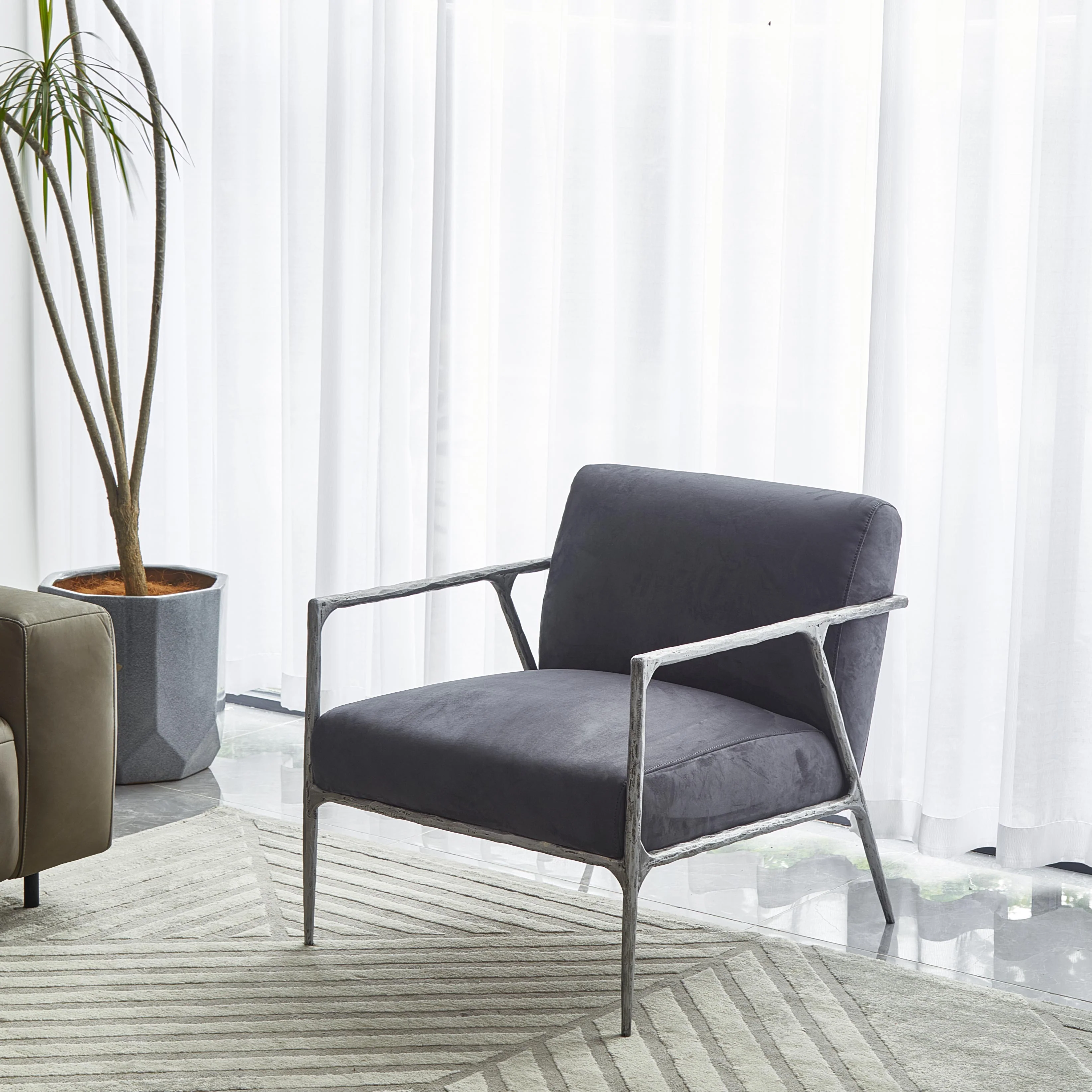 Hand-Forged Metal Retro Silver Iron Frame Track Armchair - Image 18
