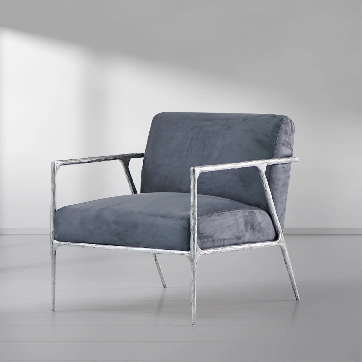 Hand-Forged Metal Retro Silver Iron Frame Track Armchair - Image 2