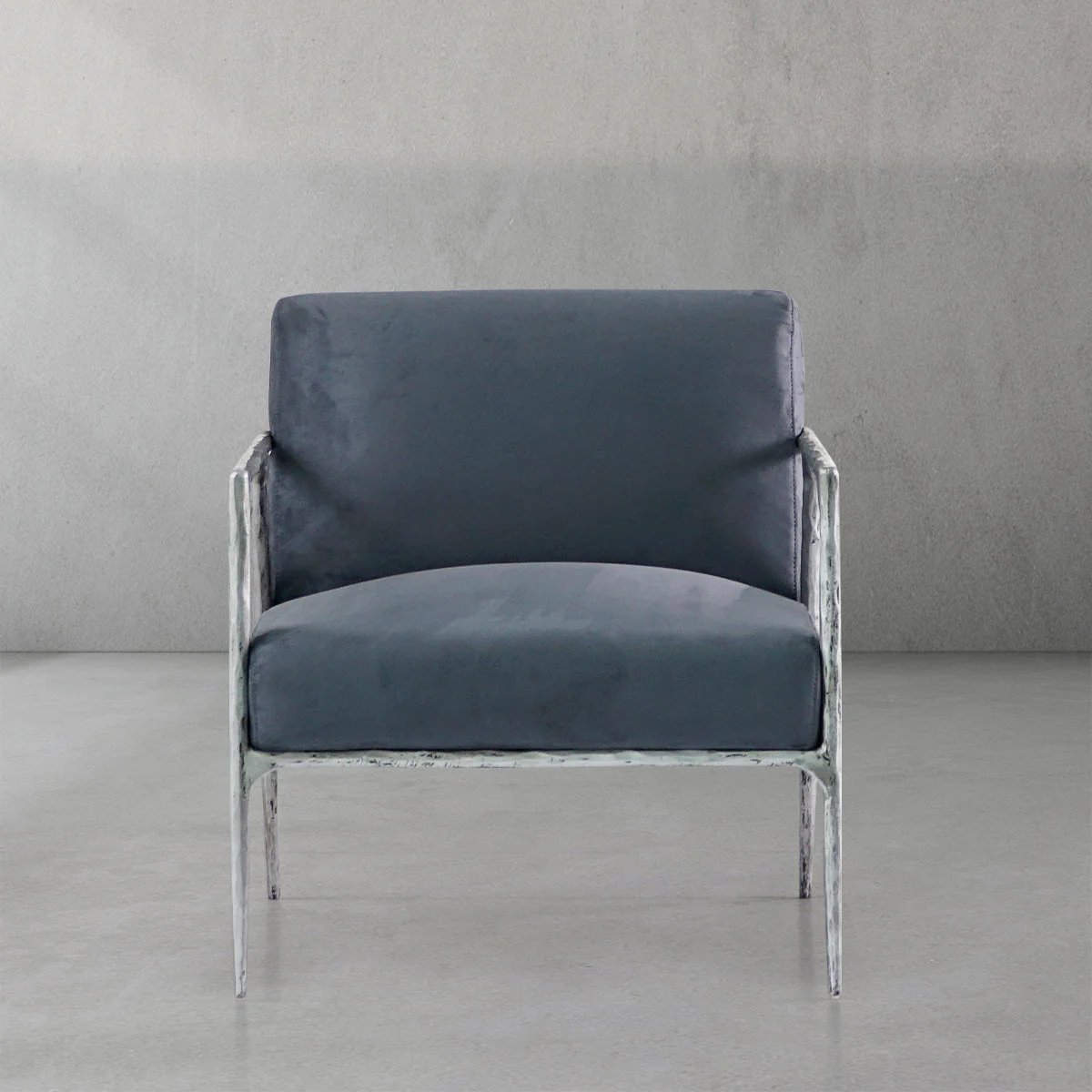 Hand-Forged Metal Retro Silver Iron Frame Track Armchair - Image 6