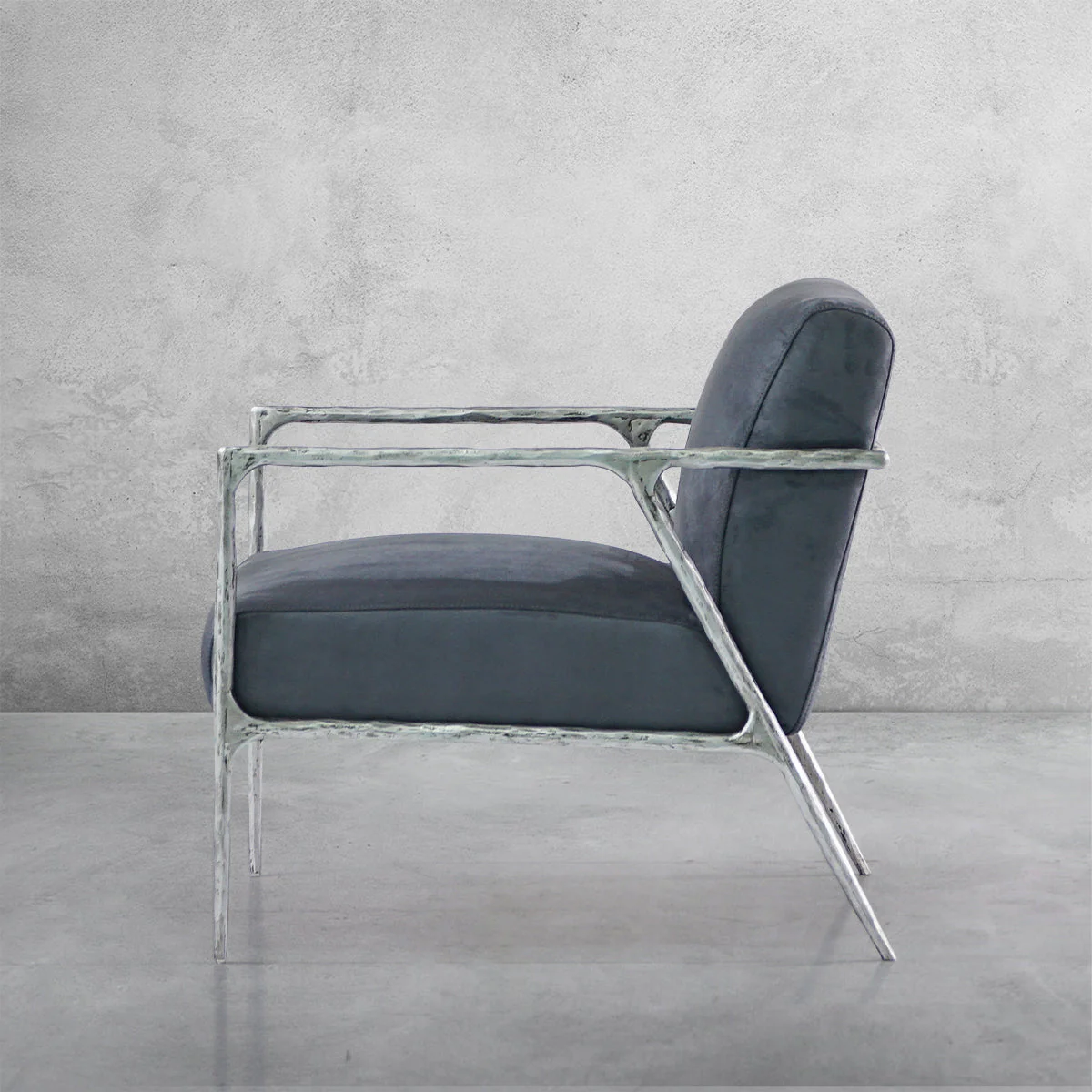 Hand-Forged Metal Retro Silver Iron Frame Track Armchair - Image 8