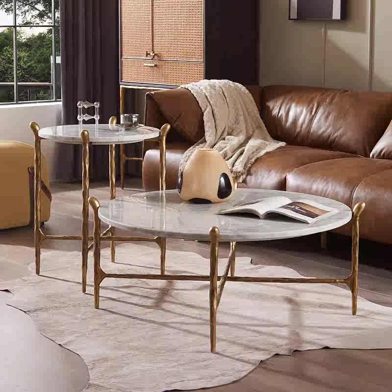 Hand-Forged Metal Round  Horn Marble Coffee Table & Side Table - Image 2