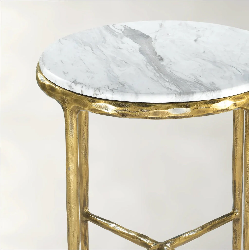 Hand-Forged Metal Round Marble Side Table 18" 22" - Image 14