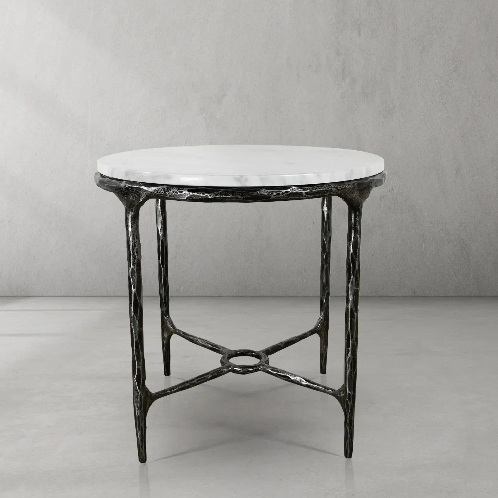 Hand-Forged Metal Round Marble Side Table 18" 22" - Image 20
