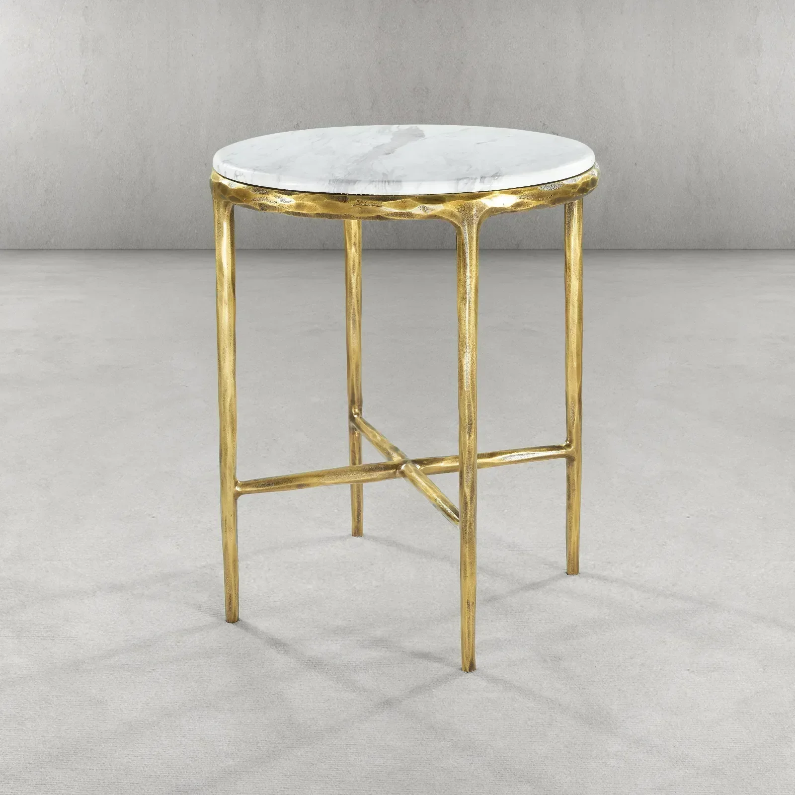 Hand-Forged Metal Round Marble Side Table 18" 22" - Image 4