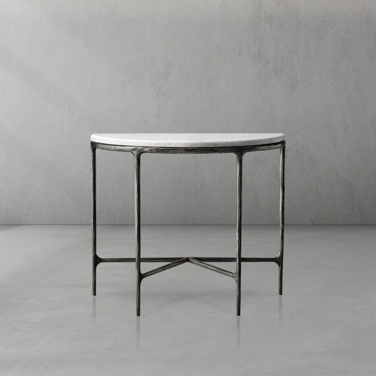 Hand-Forged Metal Semi-Circle Marble Console Table - Image 13