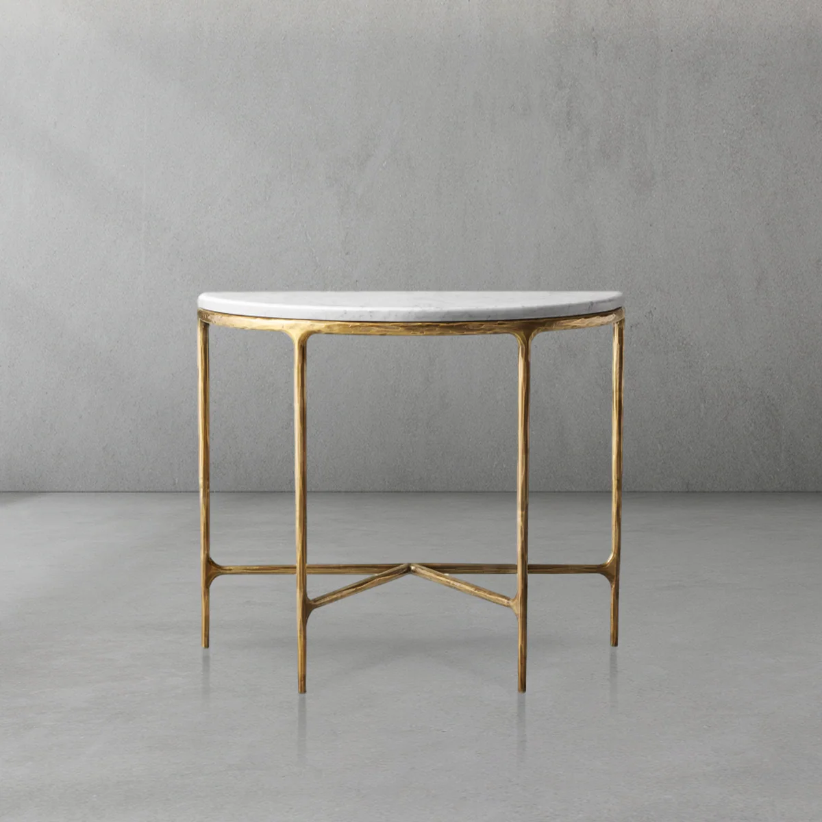 Hand-Forged Metal Semi-Circle Marble Console Table - Image 15