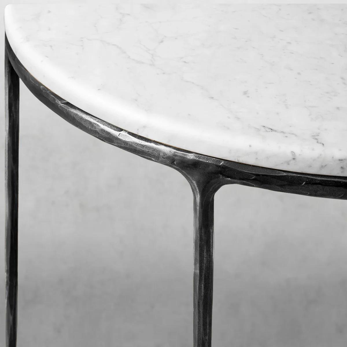 Hand-Forged Metal Semi-Circle Marble Console Table - Image 6