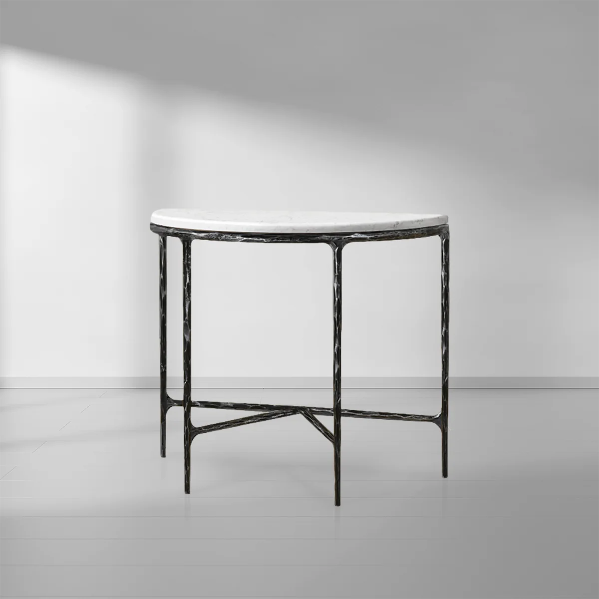 Hand-Forged Metal Semi-Circle Marble Console Table - Image 7