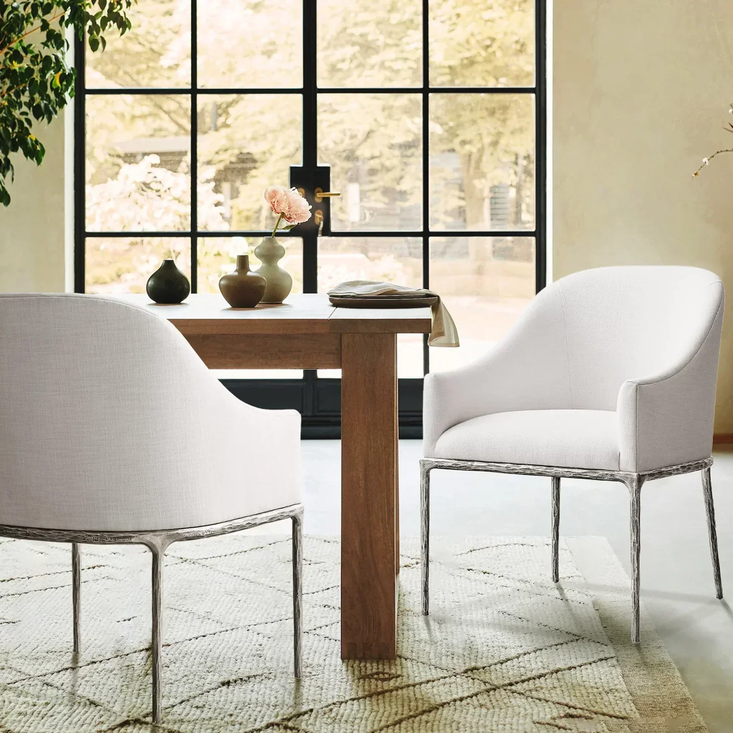 Hand-Forged Metal Slope Fabric Dining Armchair - Image 2