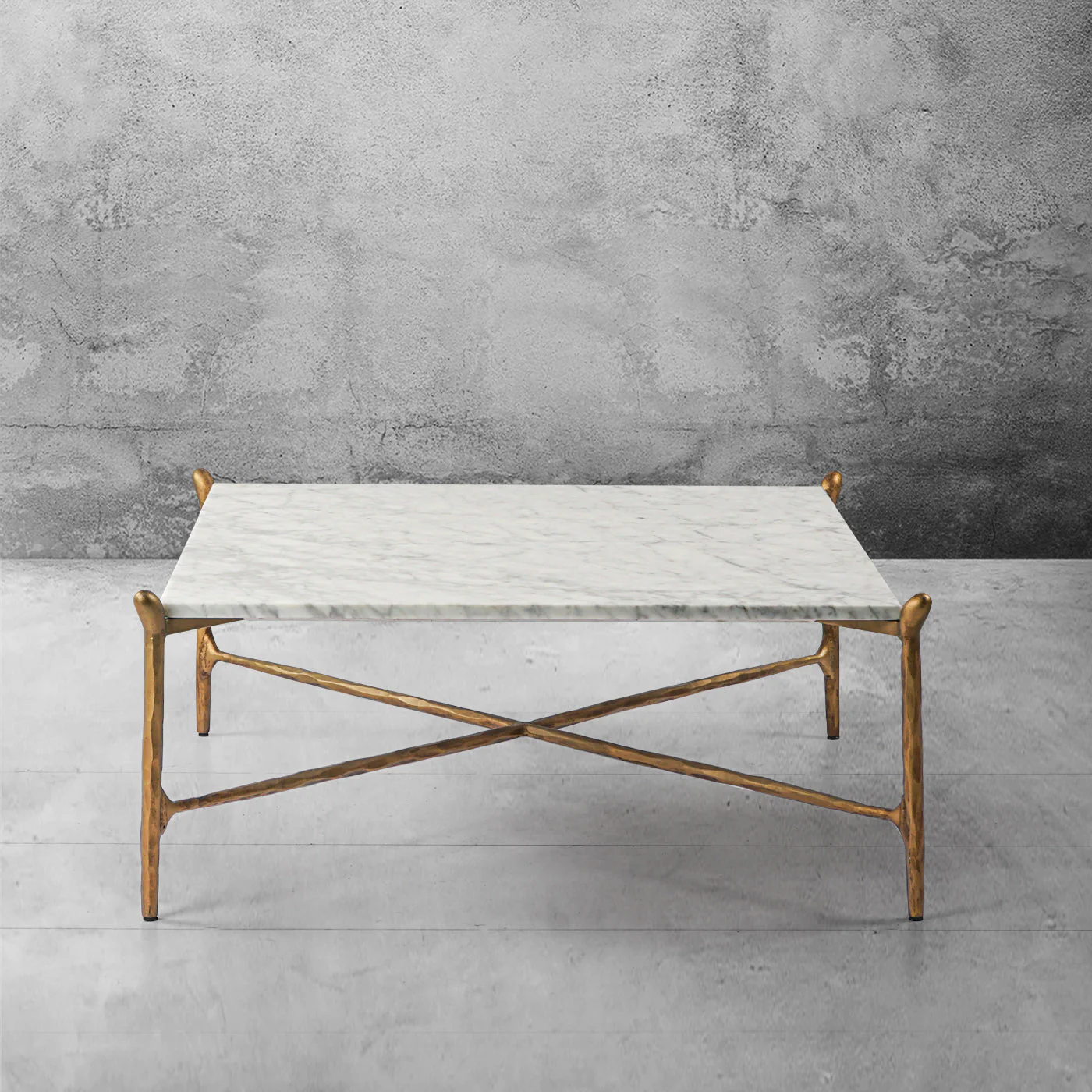 Hand-Forged Metal Square Horn Marble Coffee Table 39" 50" - Image 3